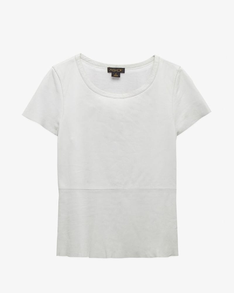 Front of a size L NEW GUARD RECYCLED LEATHER TEE in Buttercream by AS by DF. | dia_product_style_image_id:237072